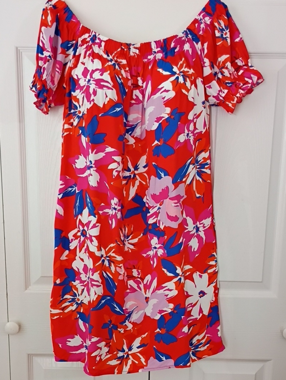 NWT Pour Moi Floral Off-Shoulder Dress in Red, Pink & Blue Size 14